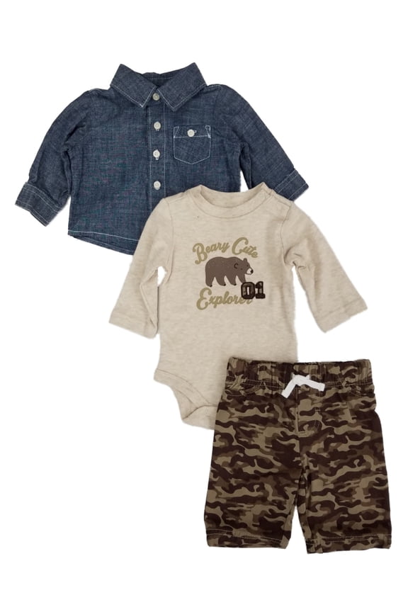 Infant Boys Outfit Beary Cute Explorer Baby Outfit Pants Shirt & Bear Bodysuit
