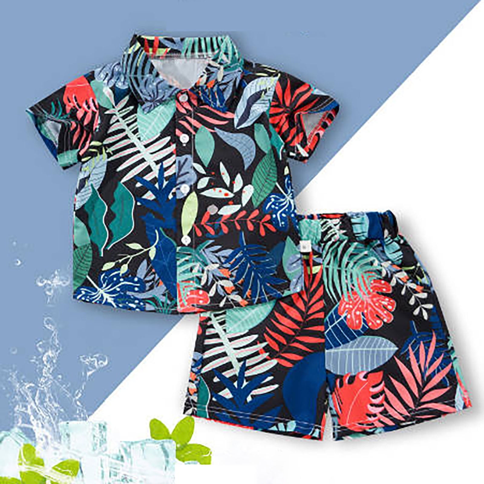 Aquatic Blue Hawaiian Boy Shirt & Shorts Set