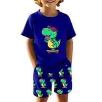 Boys Outfits Toddler Kids Boys Summer Dinosaur Print Outfit Cotton Breathable Soft Casual Play Clothes Pajama Baby Outfits Blue 4 Years-5 Years