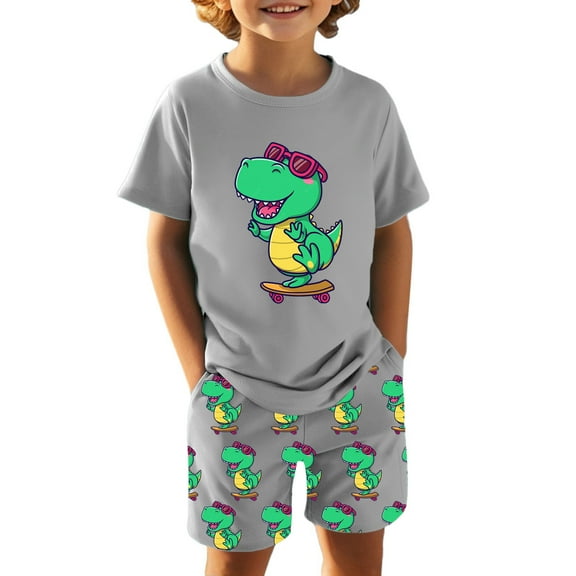 Boys Outfits Toddler Kids Boys Summer Dinosaur Print Outfit Cotton Breathable Soft Casual Play Clothes Pajama Baby Outfits Boy Light Gray 6 Years-7 Years