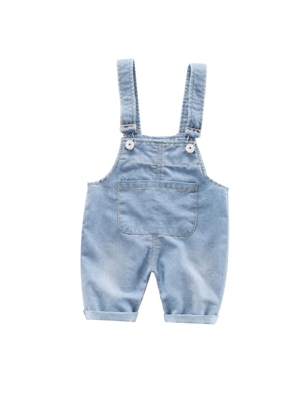 Infant Boys Pants Denim Jumpsuits Wide Strap Big Pocket Jumpsuit Cowboy Style Overalls Pants For Boys 6M-12M