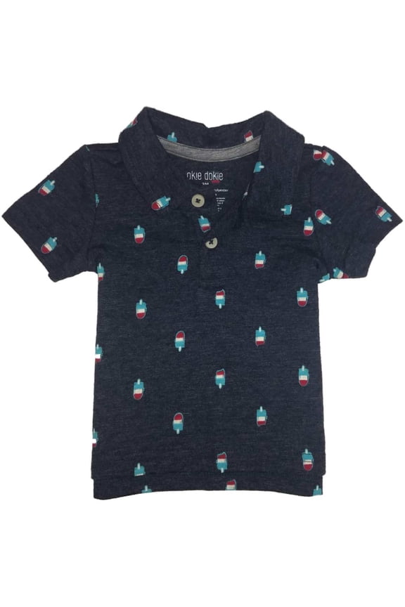 Infant Boys Patriotic Blue Popsiclke Button Front Collared Polo Shirt 3m