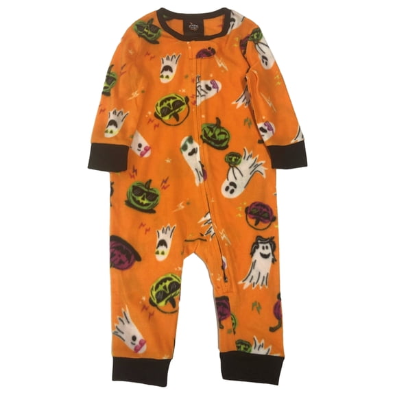 Infant Boys Plush Orange Ghost & Pumpkin Halloween Sleeper Pajamas 3-6 Months