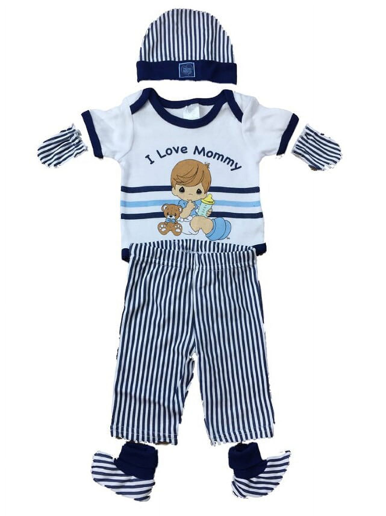 Infant Boys Precious Moments Baby Outfit Bodysuit Pants Hat Booties Mittens 0-3m - image 1 of 1