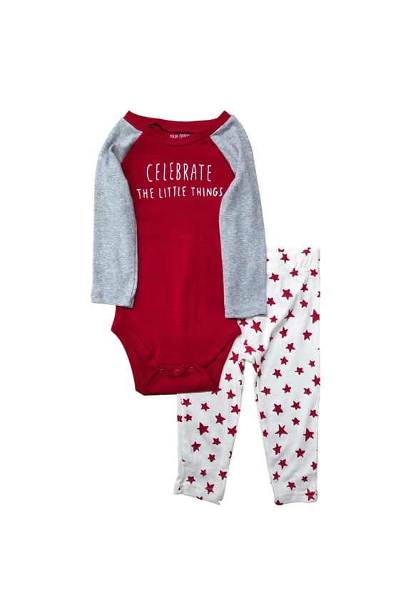 Infant Boys Red & Gray Celebrate The Little Things Shirt & Pants Outfit 12M