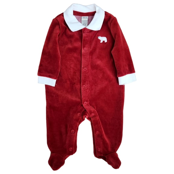 Infant Boys Red Velour Polar Bear Romper Outfit With Collar 3 Months