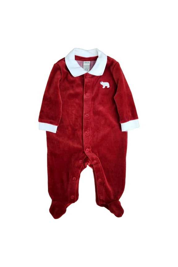 Infant Boys Red Velour Polar Bear Romper Outfit With Collar 3 Months