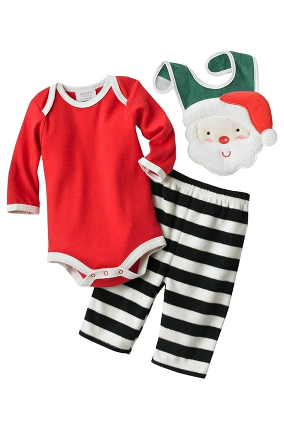 Infant Boys Santa Claus Bib Bodysuit & Fleece Pants Set 0-3m