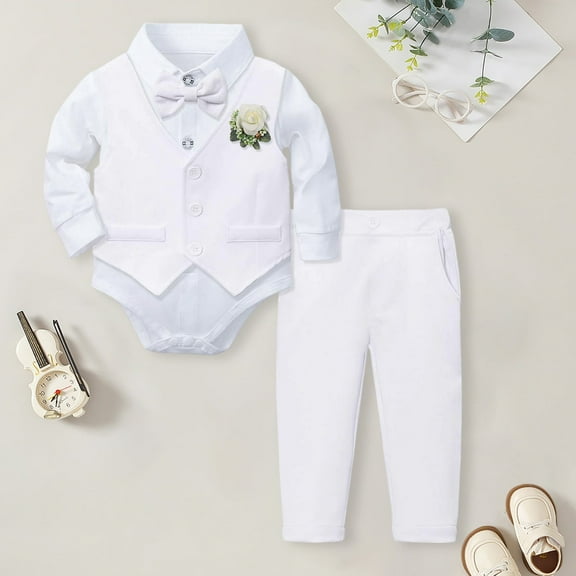 Boys Semi Formal Outfit Collared Dress Shirt Vest Pants Formal Gentleman Suits Suit for Boys 3-6 Months