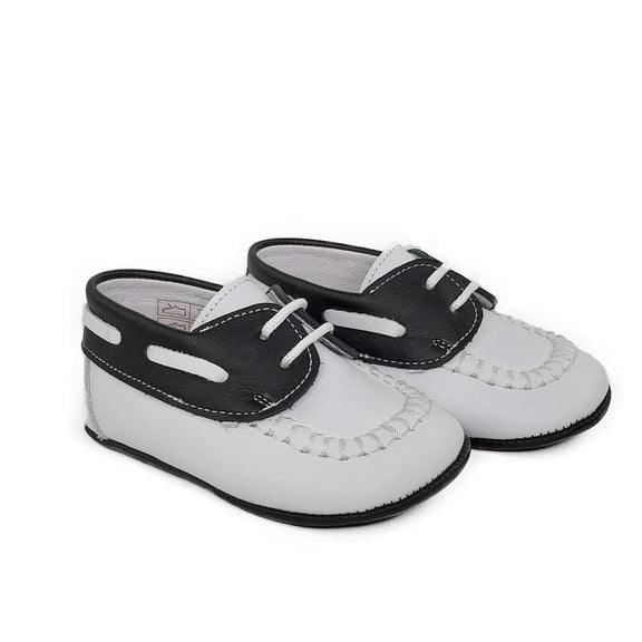 Infant, Boys Shoes, Napa White Leather and Black Moc Pre-walker Shoes