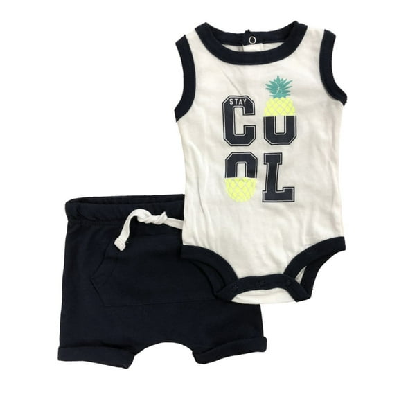 Infant Boys Stay Cool Baby Outfit Pineapple Tank Top Bodysuit & Navy Shorts 0-3m