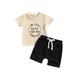 thumbnail image 1 of Infant Boys Summer Outfit Short Sleeve Letter Print Tops Solid Color Drawstring Shorts Sets, 1 of 8
