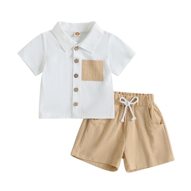 Infant Boys Summer Outfits Contrast Color Pocket TurnDown Collar Short