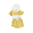 thumbnail image 1 of Infant Boys Summer Outfits Stripe Hooded Short Sleeve Tops Elastic Waist Shorts Set, 1 of 8