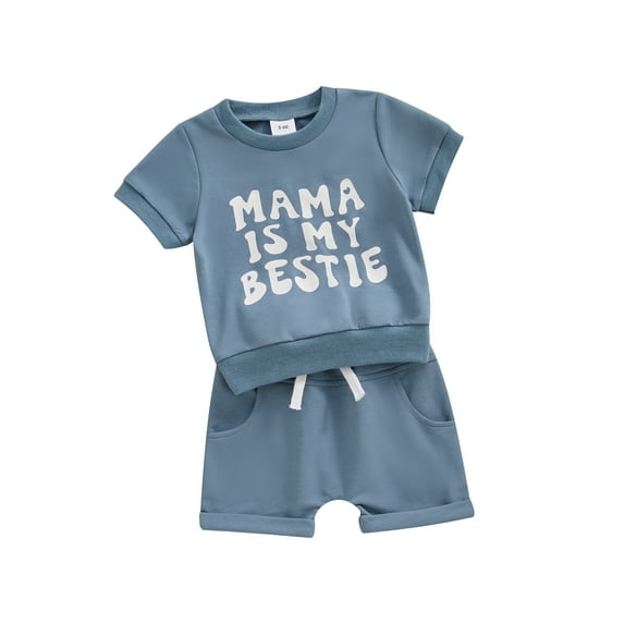 Infant Boys Summer Shorts Sets Short Sleeve Letter Print Tops and Solid Color Drawstring Shorts Sets