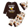 thumbnail image 1 of Boys Thanksgiving Outfit Sets Long Sleeved Graphic Romper Pant Hat Soft 3Pc Set, 1 of 5