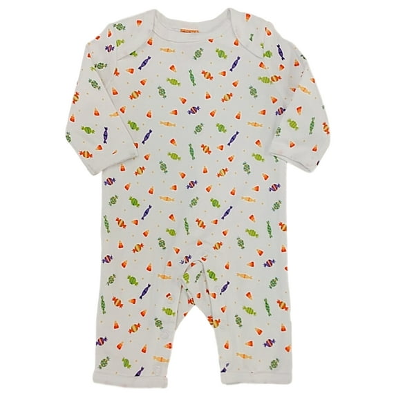 Infant Boys White Candy Long Sleeve Romper Halloween Trick Or Treat Sleeper 0-3M