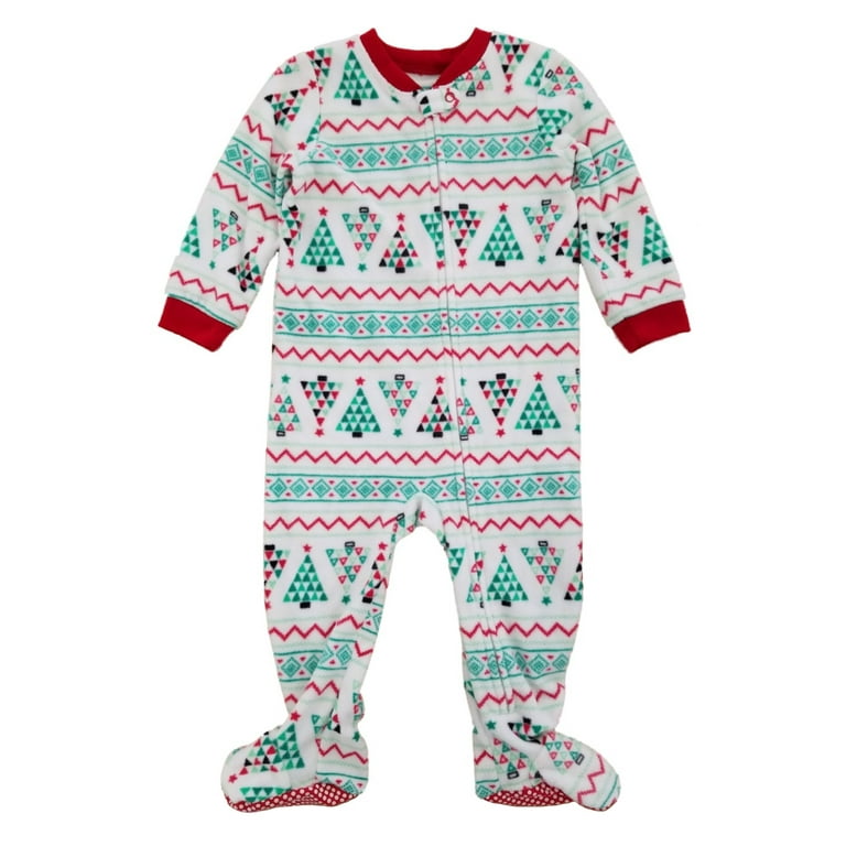 Infant Boys White Fair Isle Christmas Tree Holiday Fleece Pajama Sleeper 18m