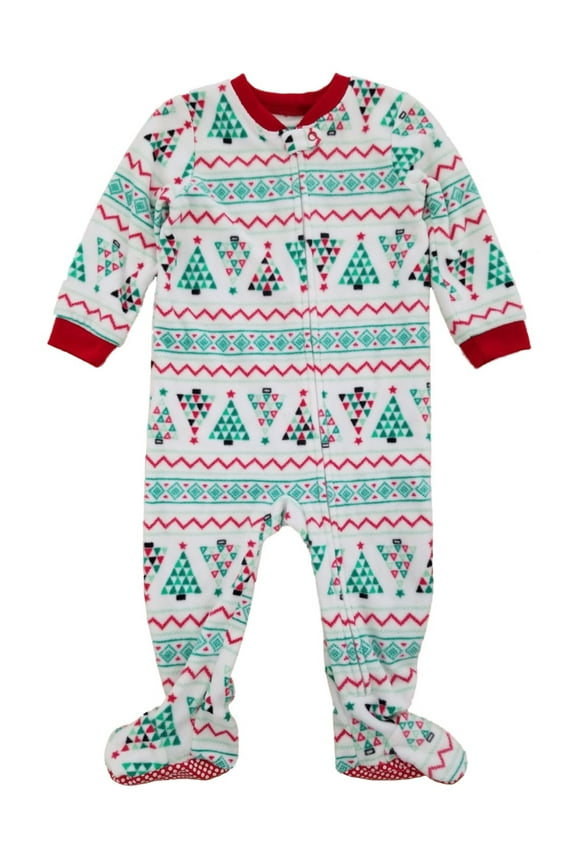 Infant Boys White Fair Isle Christmas Tree Holiday Fleece Pajama Sleeper 18m