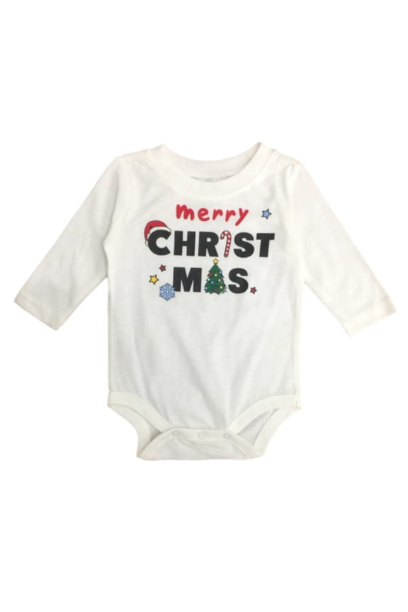 Infant Boys White Merry Christmas Long Sleeve Holiday Creeper Bodysuit 18m