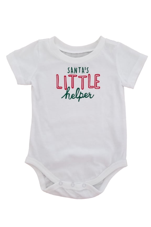 Infant Boys White Santa's Little Helper Christmas Holiday Bodysuit 3m
