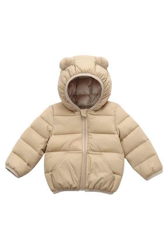Infant Boys Winter Coat Boys Puffer Jacket with Pocket Zipper Hooded Coat Long Sleeve Windproof Outwear Windbreaker Ski Jacket Boys Winter Coat Size Bear ears 6-12 Months