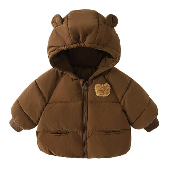 Boys Winter Coat Kids Puffer Coat with Pocket Zip up Hooded Coat Long Sleeve Windproof Winter Thicken Coat Boys Winter Coat Size Bear ears 6-12 Months