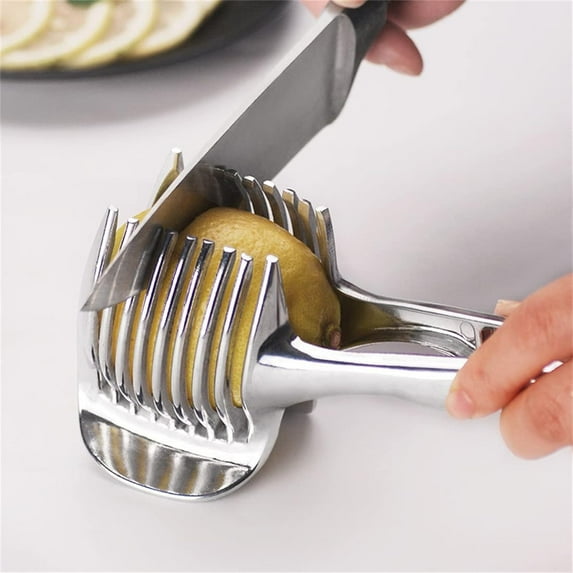 Infant Bright Kitchen Gadgets Handy Stainless Steel Onion Holder Potato Tomato Slicer Vegetable Fruit Cutter Safety Cooking Tools Accessories