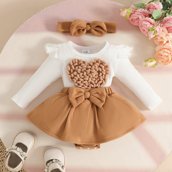 Infant Brown Baby Girls' Clothing Newborn Romper Baby Girl Dresses Newborn Girl Outfit First Birthday Outfit Girl Newborn Girl Dresses 0-3 Months