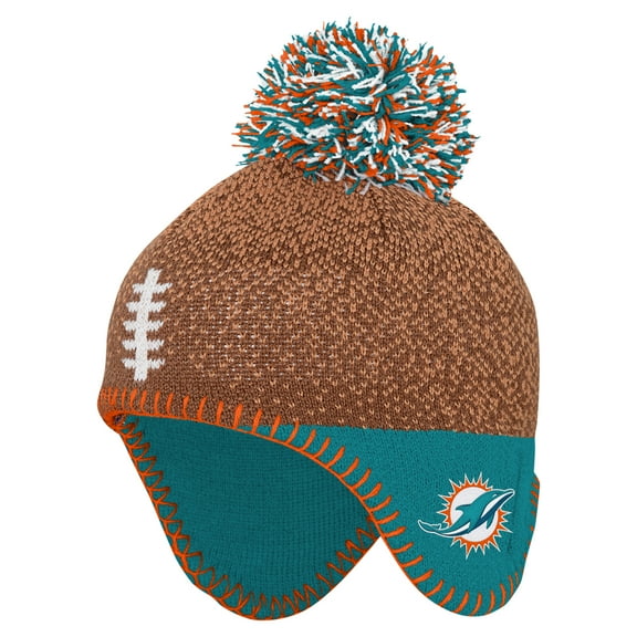 Infant Brown Miami Dolphins Football Head Knit Hat with Pom