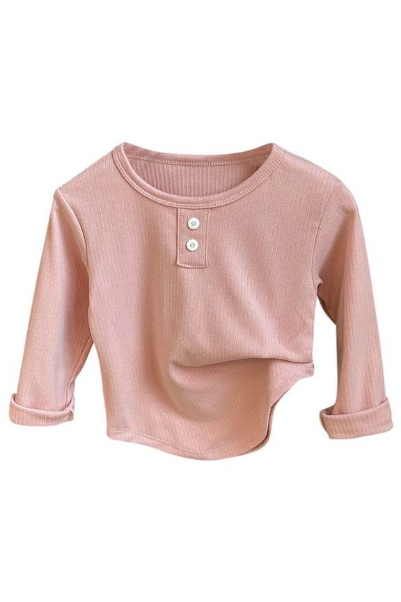 Children's Undershirt Autumn New Round Neck Long Sleeve Shirt Autumn Girls Warm Underwear Boy Baby Foreign Clothes Crop Tops for Kids Girls Shirts Tops for Cute T Shirt Size 6-12 Months Pink