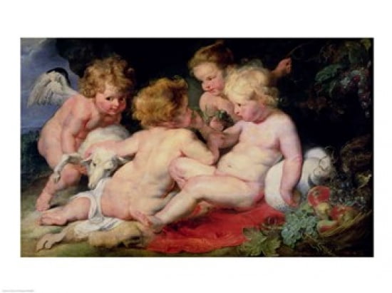 Infant Christ with John the Baptist and two angels Canvas Art - Peter Paul Rubens (24 x 18)