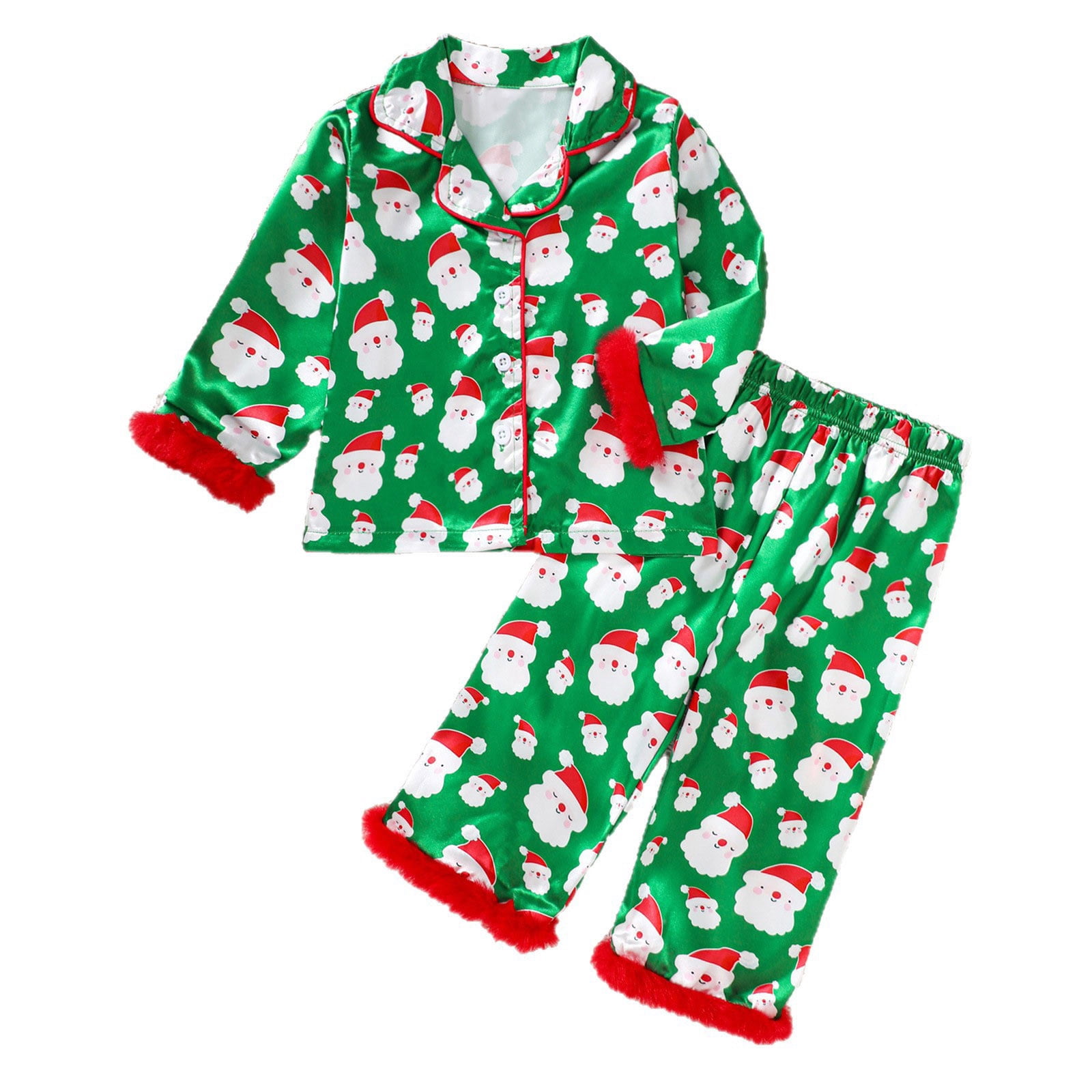 Infant Christmas Pajamas for Kids Santa Printed Satin Silk Pajamas — free download
