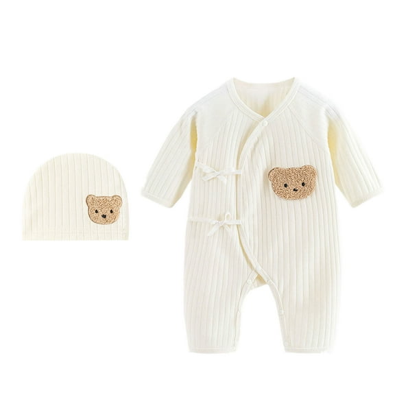 Infant Cotton Jumpsuit Hat Set Gender Neutral Baby Long Sleeve Romper Comfortable Newborn Breathable OnePieces Bodywear
