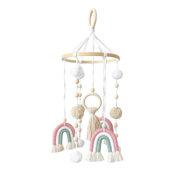 Infant Crib Mobile, Wooden Ceiling Mobile, Cute Rainbows Sensory Toy, Nursery Room Decor, Versatile Home Decoration, Gift for Parents, 7.8 x 19 Inches, Khaki