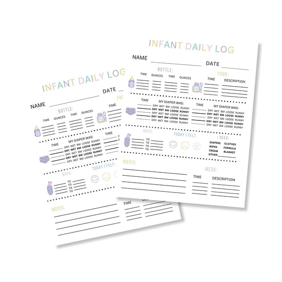 Infant Daily Log Sheets for Daycare Mothers Day Out  100 pk  Report Sheets Single Prints Individual Daily Tracker Infant Log Book Send Home Form for Parents