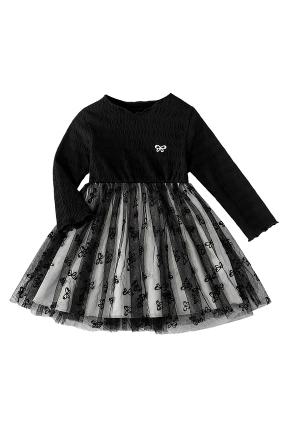 Infant Dresses For Girls Long Sleeve With Bow Print For Baby School Beach Outfit Girls Fancy Dress Size 9-12Months