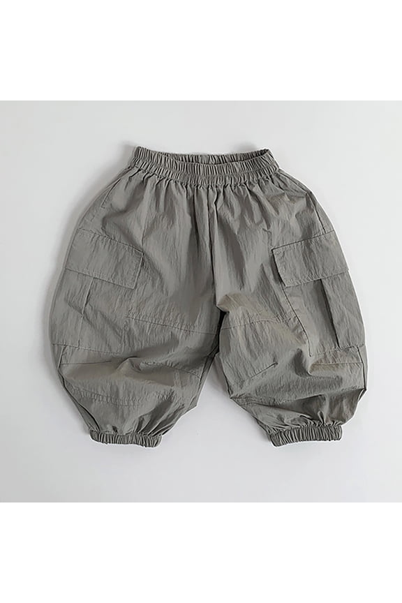 Infant Elastic Waist Quick-Dry Pants, Toddler Cargo Jogger Pants with Side Pockets Dark Gray 80
