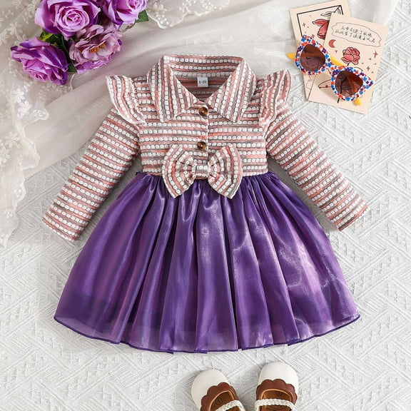 Infant Fall Dress Purple Long Sleeve Girls Fall Dress Girls Birthday Dress Christmas Dress 6-9M