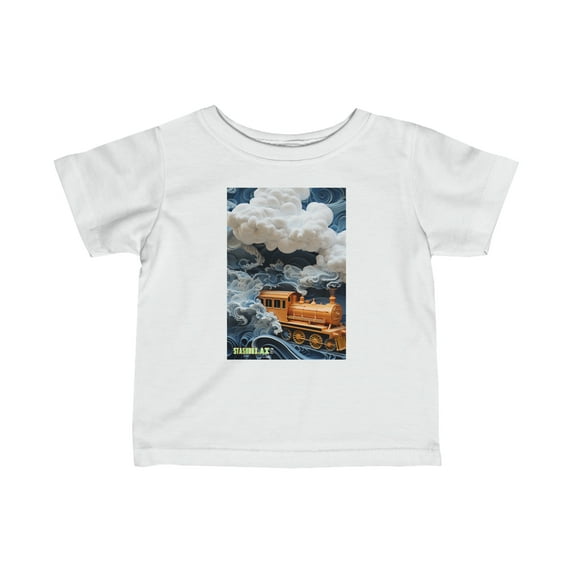 Infant Fine Jersey T-Shirt Train w/Puffy White Coulds Blue Waves 016