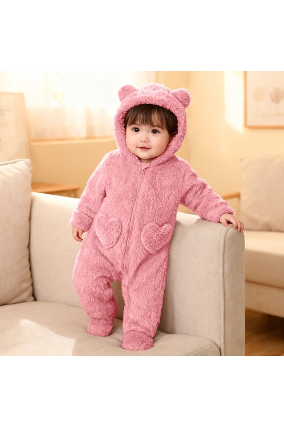 Infant Fleece Jumpsuit - Thermal Bear Outfits Romper With Hood Baby Winter Suit Newborn Baby Clothes 3-6 Months