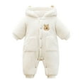 thumbnail image 1 of Jumpsuit White Onesie Baby Girl Long Sleeve Button down Hooded Jumpsuit with Bear Ears Warm Clothes for Baby Girl Boy Clothes 0-3 Months, 1 of 5