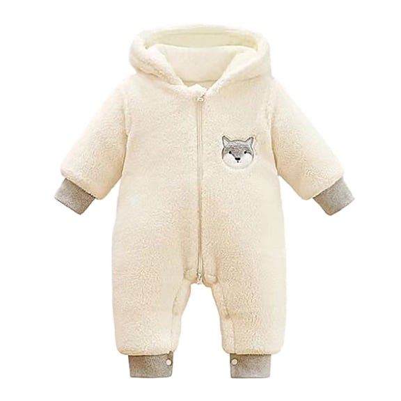 Infant Fleece Jumpsuit White Onesie Baby Girl Long Sleeve Button down Jumpsuit Bear Ears Hooded Baby Snow Suit Baby Clothes 6-12 Months
