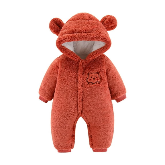 Infant Fleece Jumpsuits for Girls Comfort Cute Bear Ear Hooded Long Sleeve Romper Soft Newborn Winter Clothes, Red, 6 Months