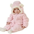 thumbnail image 1 of Infant Fluffy Jumpsuit - Warm Windproof Long Sleeve Bear Hooded Jumpsuit Newborn Boy Winter Outfits Baby Girl Snowsuit 3-6 Months, 1 of 4