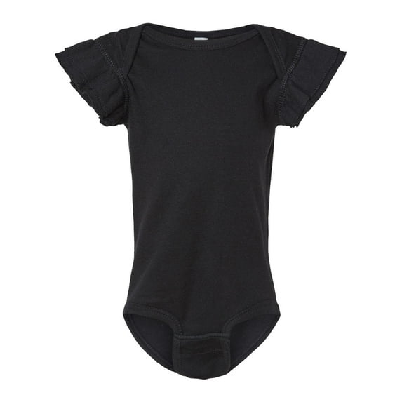 Infant Flutter Sleeve Baby Rib Bodysuit, Black , 6M