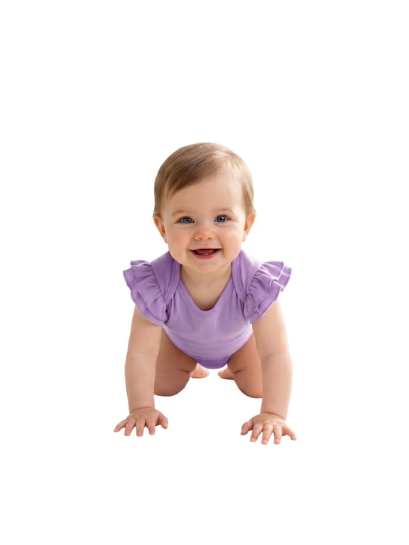 Infant Flutter Sleeve Baby Rib Bodysuit, Lavender , 18M