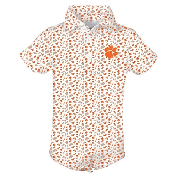 Infant Garb Orange Clemson Tigers Tom Allover Print Performance Polo Bodysuit