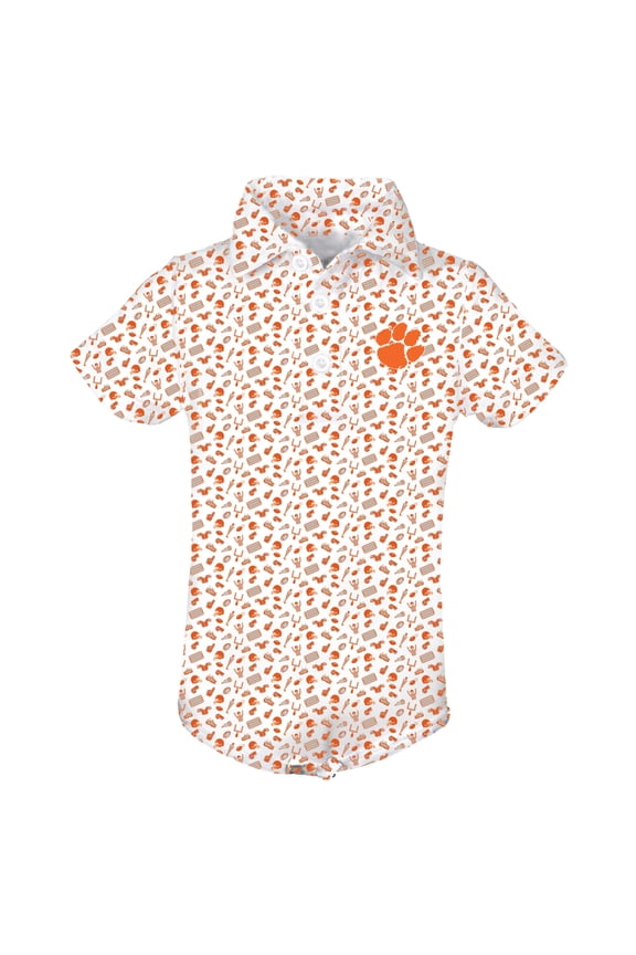 Infant Garb Orange Clemson Tigers Tom Allover Print Performance Polo Bodysuit