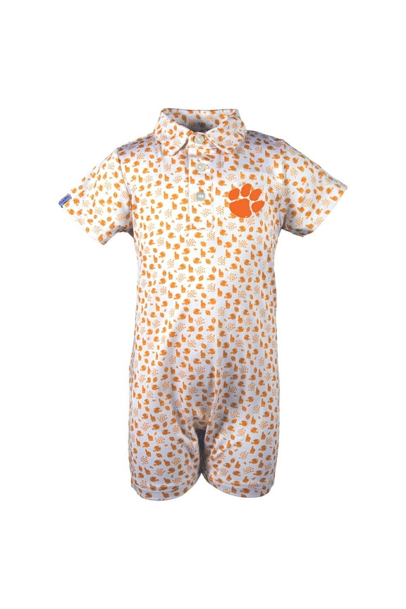 Infant Garb White Clemson Tigers Earnest-Polo Romper